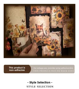Detail van vintage papier met gebrande randen en bloem- en vosillustraties