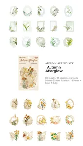 Detailed view of 30 retro flower PET stickers with elegant lace borders for journaling