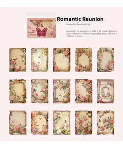 Detail van vintage scrapbookingpapier met 15 bloem- en vlinderontwerpen in retrostijl
