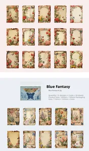 Blue Fantasy vintage scrapbookpapier met bloemmotieven voor knutselprojecten