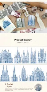 Gothic-Schloss-Architektur Washi Tape Detail mit Skizzen und 350mm Musterwiederholung