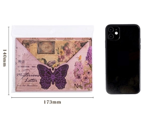 Size comparison of retro burned edge paper scraps set featuring flowers and butterflies