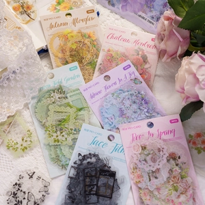 Vintage Floral PET Stickers Pack For Scrapbooking Romantic Bud Series Decorative Flower Butterfly Lace DIY Stickers