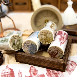 Cinta Washi Vintage de Arquitectura de Palacio Europeo para Scrapbooking Retro Gótico Renacentista Clásico Románico Cinta de Enmascarar