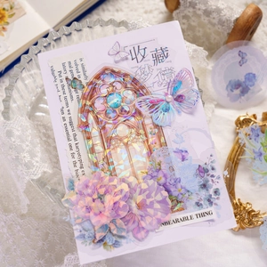 Laser silver flower butterfly PET stickers set for scrapbooking and DIY decor