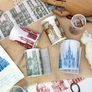 Cinta washi con arquitectura gótica y arcos renacentistas para manualidades vintage