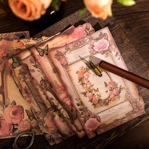 Vintage floral collage scrapbooking paper with burnt edges and aesthetic rose patterns