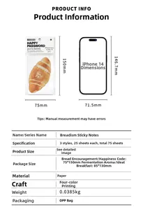 Detaillierter Größenvergleich des Breadism-Notizblocks 150x75mm mit iPhone 14 Maßen