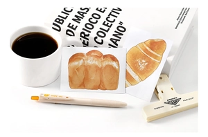 Artistic bread-themed stationery cards featuring realistic croissants and toast illustrations