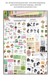 Detail of vintage food and floral aesthetic stickers for creative DIY journal scrapbooking