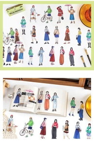 Detail showing 30pcs diverse lifestyle character stickers for DIY planner decoration
