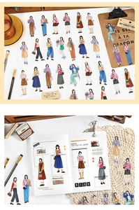 DIY journal decoration featuring fashionable girl stickers and creative stationery setup