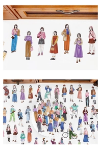 Detail of fashion illustration PET stickers showing various female characters for DIY journaling