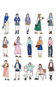 Detail view of 15 diverse fashion female character stickers for scrapbooking and DIY