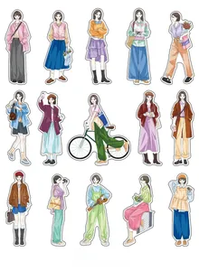 Detailed stickers featuring 15 assorted fashion girl illustrations for DIY journaling scrapbooks