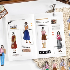 Vintage girl PET sticker set for journaling and DIY crafts with retro fashion characters
