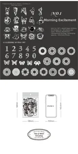 Macro view of PET and Washi paper stickers with fairy and floral motifs for scrapbooking