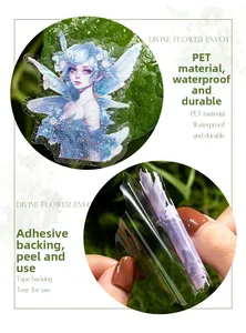 Waterproof PET stickers with flower fairy design and holographic finish for scrapbooking