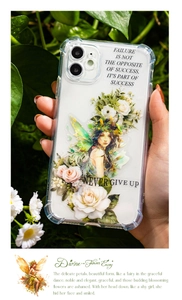 Detailed close-up of a floral fairy theme phone case featuring vivid botanical illustrations
