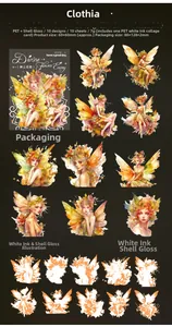Detail view of 10 Flower Fairy PET stickers with shell light and white ink craft