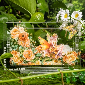 Floral fairy acrylic desktop ornament with shell luster and rose garden design