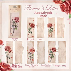 Detail of vintage flower bookmarks set featuring rose patterns and antique paper textures