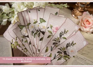 Detailed view of 15-piece vintage floral bookmarks with die-cut camellia and rose patterns