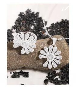 Detailed view of S925 sterling silver daisy ring with micro-pave cubic zirconia crystals