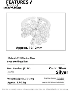 Detailed specs of S925 sterling silver daisy ring with micro-pave zircon petals