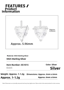 Spécifications des boucles d'oreilles cœur en argent S925 et zircon de 6mm