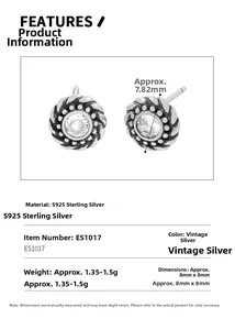 Detail view of vintage S925 sterling silver twist earrings with sparkling zircon