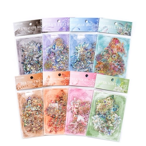 Holographic gold feather stickers set in 8 colors for DIY crafts and journaling decoration