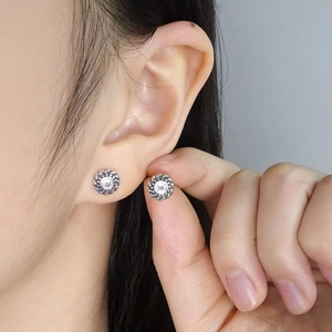 Vintage S925 sterling silver twisted rope earrings with round cubic zirconia stones
