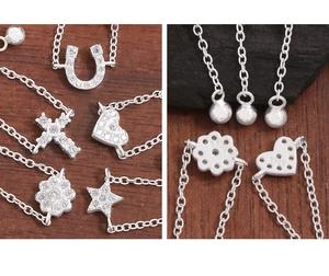S925 sterling silver charms with horseshoe and heart shapes featuring clear zircon stones