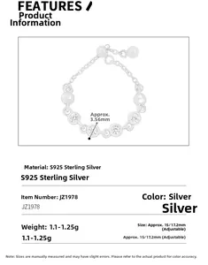 Detailed S925 sterling silver chain ring specs with zircon size and adjustable band info
