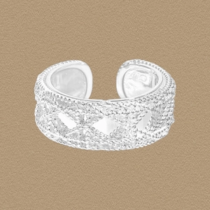Vintage 925 Sterling Silver Woven Texture Open Ring For Women Adjustable Lace Lattice Geometric Finger Ring Jewelry Gift