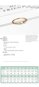 S925 sterling silver ring size chart with inner diameter and circumference measurements