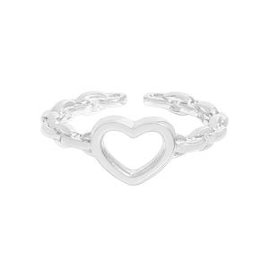 Minimalist S925 sterling silver chain ring featuring a large hollow heart-shaped design