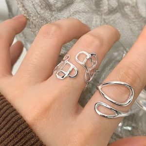 Irregular woven S925 sterling silver open rings set with minimalist hollow design for women
