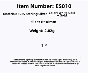 Detailed specs card for S925 sterling silver rose earrings with size and weight info