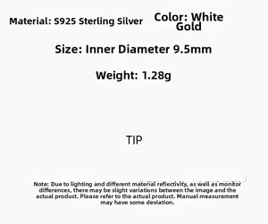 Specifications of S925 sterling silver U-shaped ear cuff with 9.5mm inner diameter
