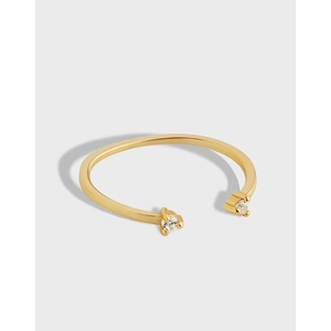 JZ011 S925 Sterling Silver Minimalist Ring For Women Champagne Gold Open Adjustable Double Zirconia Chic Jewelry Finger Ring