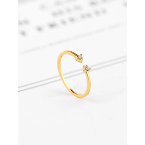 Minimalist gold S925 sterling silver open ring with double cubic zirconia stones
