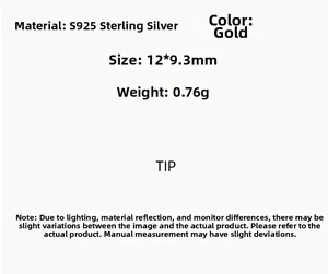 Detailed specifications for S925 sterling silver gold heart earrings 12x9.3mm 0.76g