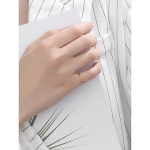 Minimalist S925 sterling silver open ring with double cubic zirconia stones for women
