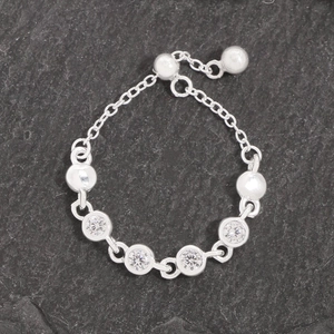 Adjustable S925 sterling silver chain ring with four sparkling round zircons for women