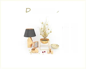 Gros plan sur un ensemble de décoration de luxe avec lampe en tissu et branche dorée