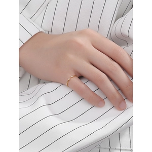 Minimalist S925 sterling silver open ring in gold finish with two round zircon stones