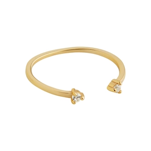 Minimalist S925 sterling silver open ring with double round zircon stones in gold finish