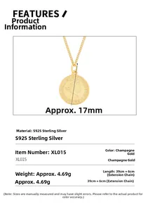 Détails du collier de pièces en argent S925 or champagne avec pendentif portrait reine